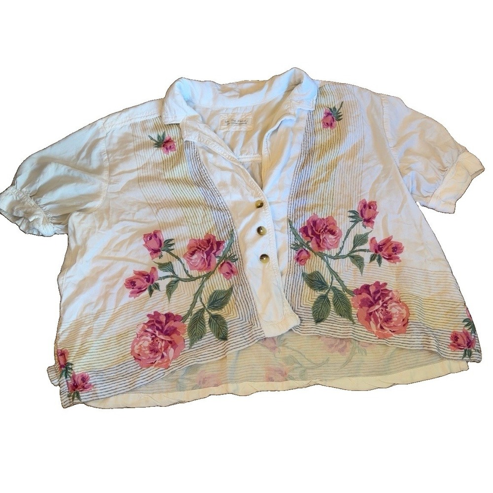 We The Free Free People Floral Rose Button Front Blouse Women's Small Boho